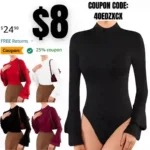 Turtle Mock Neck Long Sleeve Bell Sleeve Bodysuit blouse for Dressy Casual Going Out