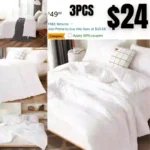 White Comforter Set Queen Size, 3 Pieces Boho Lightweight Solid Bedding Set