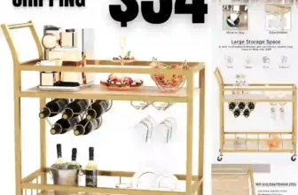 Furmax Bar Cart Gold Home Industrial Mobile Bar Cart Serving